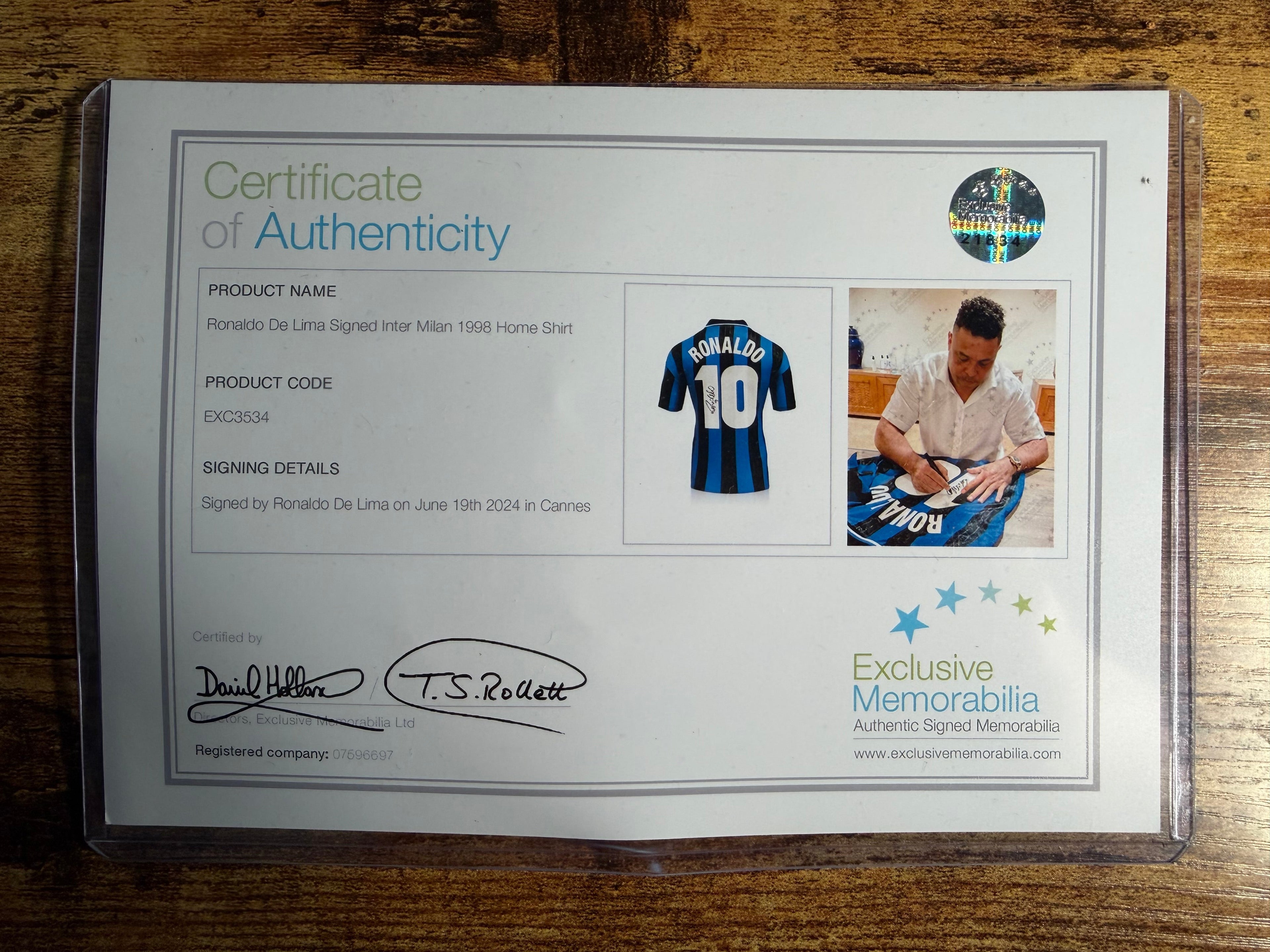 Signed Ronaldo Nazario Inter Milan Jersey Umbro Size L Auto w/ COA